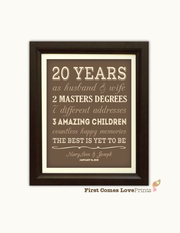 20Th Anniversary Gift Ideas For Parents
 20th Anniversary Gift for Parents for Husband for Wife Family