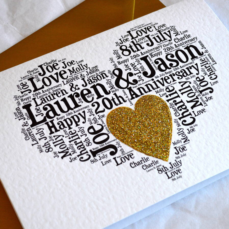 20Th Wedding Anniversary Gift Ideas
 Personalised 20th Wedding Anniversary Love Sparkle Card By
