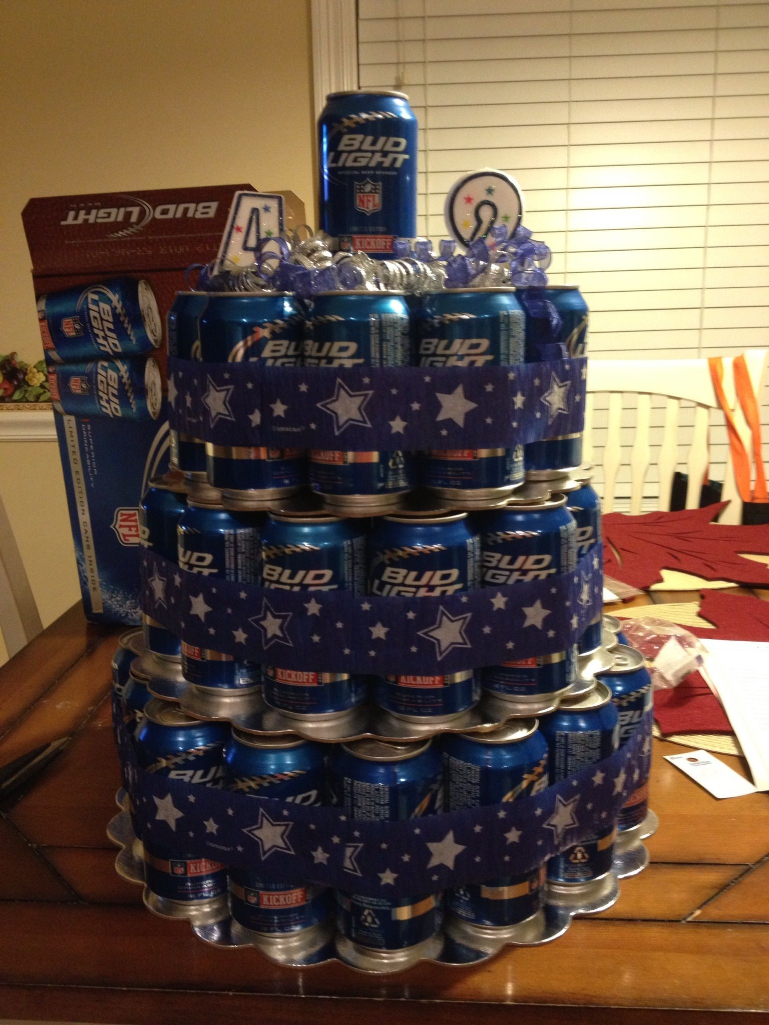 Dallas Cowboys Birthday Gift Ideas
 Beer Can Cake with Dallas Cowboys Ribbon This was my