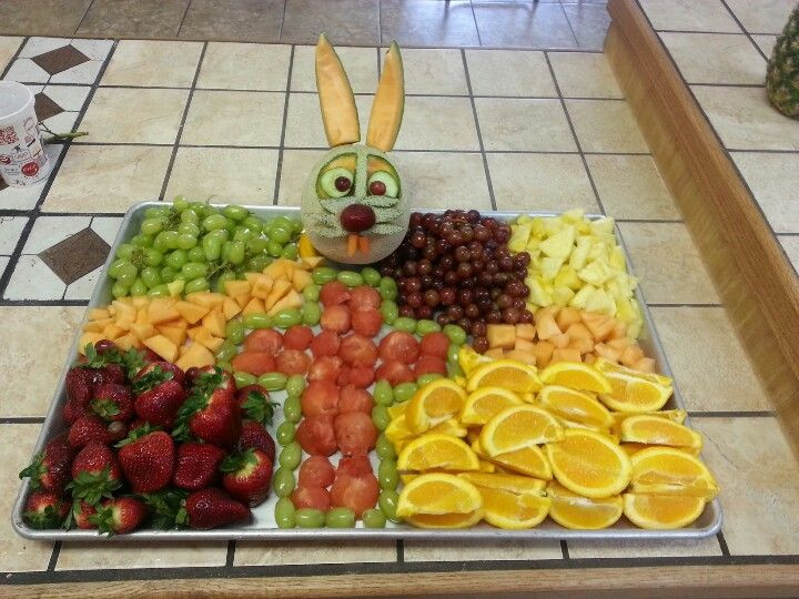 Easter Fruit Tray Ideas
 Easter bunny with cross fruit tray Fruit trays