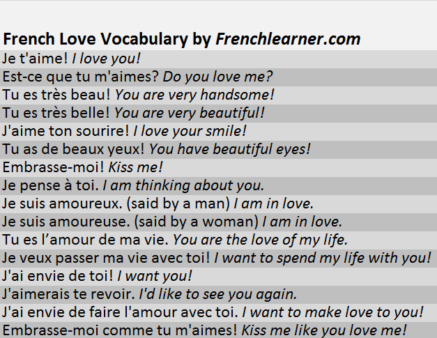 Romantic French Quotes
 French Love Vocabulary & Phrases